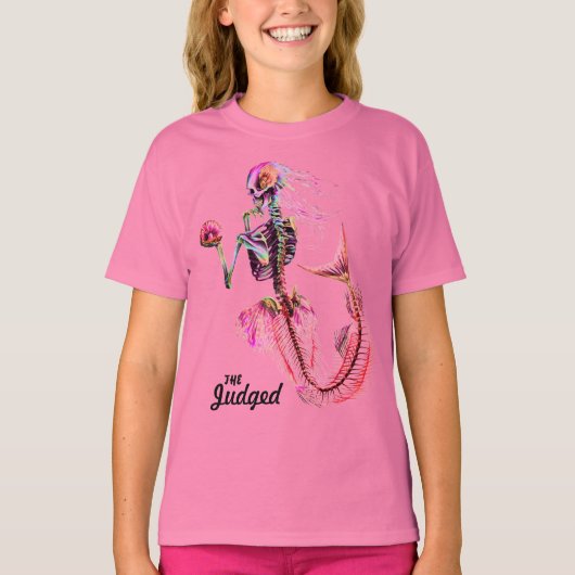 Girls Pink Mermaid Skeleton T-Shirt (Voorkant)