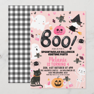 Girls Pink Oranje Black Boo Halloween Birthday Kaart