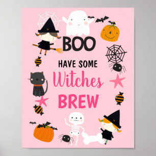 Girls Pink Oranje Halloween Birthday Party Sign Poster