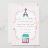 Girl's Pink Paris Theme Birthday Party Invitation Kaart (Voorkant)