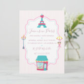 Girl's Pink Paris Theme Birthday Party Invitation Kaart (Staand voorkant)