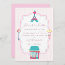 Girl's Pink Paris Theme Birthday Party Invitation