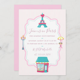 Girl's Pink Paris Theme Birthday Party Invitation Kaart
