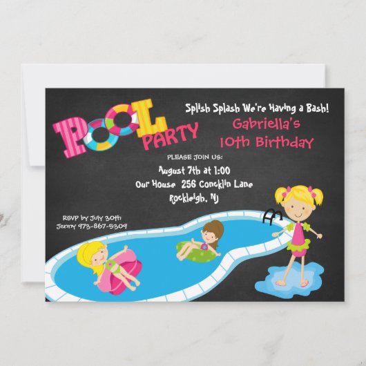 Girls Pink Pool Party of Birthday Invitation Kaart (Voorkant)