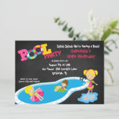 Girls Pink Pool Party of Birthday Invitation Kaart (Staand voorkant)