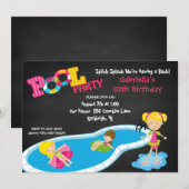 Girls Pink Pool Party of Birthday Invitation Kaart (Voorkant / Achterkant)