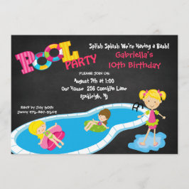 Girls Pink Pool Party of Birthday Invitation Kaart