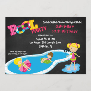 Girls Pink Pool Party of Birthday Invitation Kaart