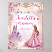 Girls Pink Princess Birthday Welcome Poster (Voorkant)