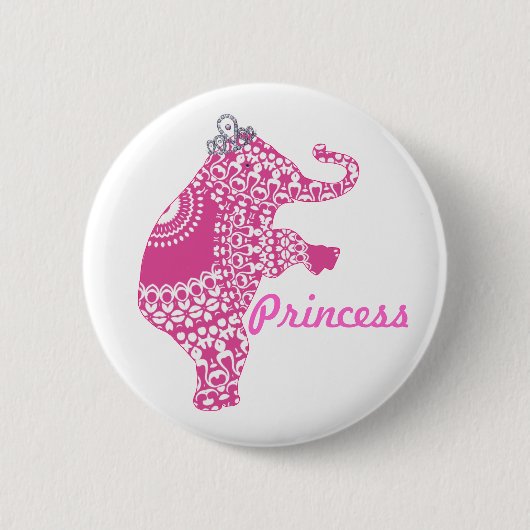 Girls Pink Princess Elephant Button Badge (Voorkant)