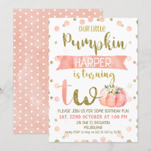 Girls Pink Pumpkin tweede uitnodiging op zaterdag
