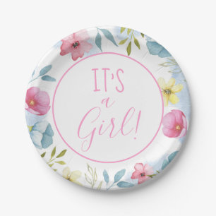 Girls Pink Spring Floral Baby shower Papieren Bordje