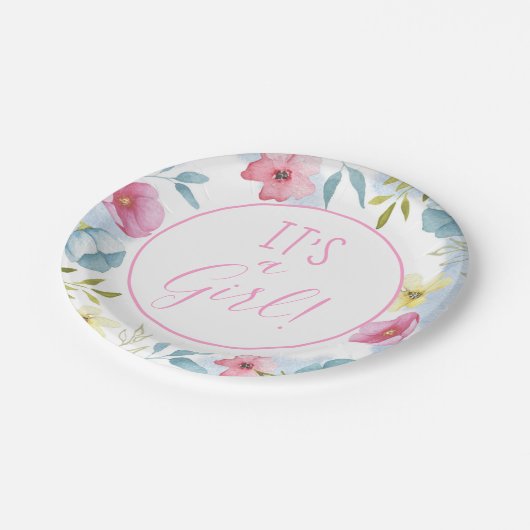 Girls Pink Spring Floral Baby shower Papieren Bordje (Gekanteld)