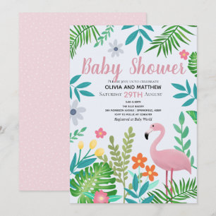 Girls Pink Tropical Oerwoud Flamingo Baby shower Kaart