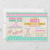 Girl's Pink Turquoise Gold Carousel Party Kaart (Voorkant)