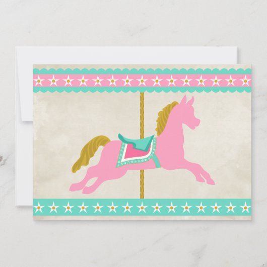 Girl's Pink Turquoise Gold Carousel Party Kaart (Achterkant)