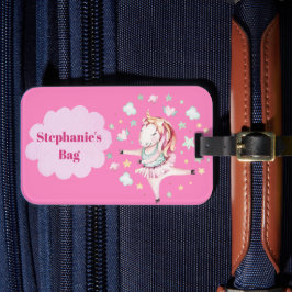 Girls Pink Unicorn Ballerina Kinder Travel Bagagelabel