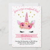 Girls Pink Unicorn Face Birthday Uitnodiging (Voorkant)