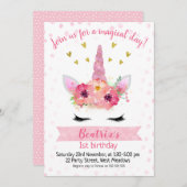 Girls Pink Unicorn Face Birthday Uitnodiging (Voorkant / Achterkant)