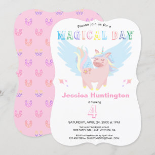 Girls Pink Unicorn Magical Day Birthday Party Kaart