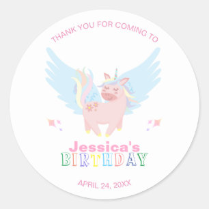 Girls Pink Unicorn Magical Day Birthday Party Ronde Sticker