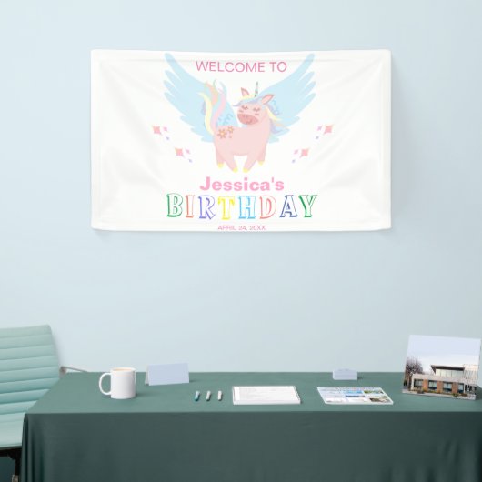 Girls Pink Unicorn Magical Day Birthday Party Spandoek (Beurs)