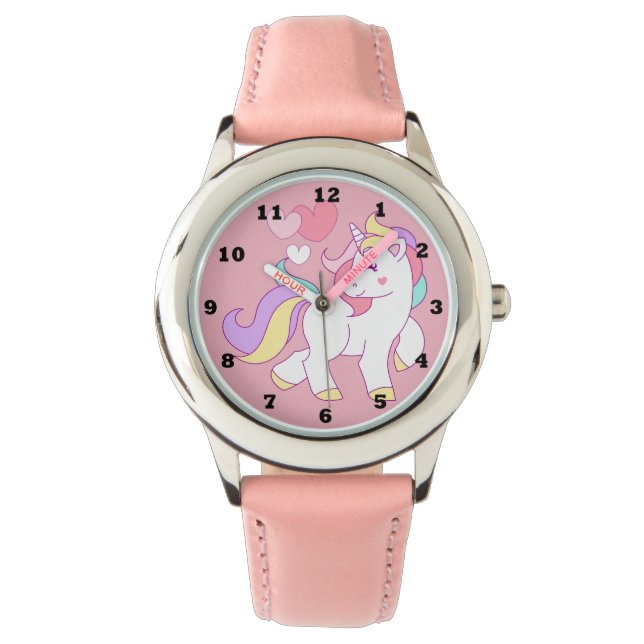 Girls Pink Unicorn Watch Horloge (Voorkant)