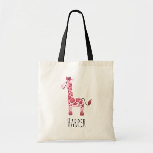 Girl's Pink Waterverf Baby Giraffe Safari Tote Bag