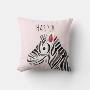 Girl's Pink Waterverf Zebra Safari Baby Nursery Kussen
