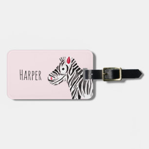 Girl's Pink Waterverf Zebra Safari en Kinder naam Bagagelabel