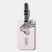 Girl's Pink Waterverf Zebra Safari en Kinder naam Bagagelabel (Voorkant verticaal)