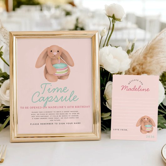 Girls Pink Woodland Bunny Time Capsule Sign Perfect Poster