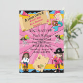 Girls Pirate Adventure Birthday Party Invite Kaart (Staand voorkant)