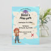 Girls Pirate Map Birthday Party Invitation Kaart (Staand voorkant)