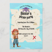 Girls Pirate Map Birthday Party Invitation Kaart (Voorkant)