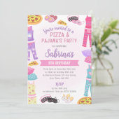 Girls Pizza & Pajama Party Invite - Sleepover Fun Kaart (Staand voorkant)