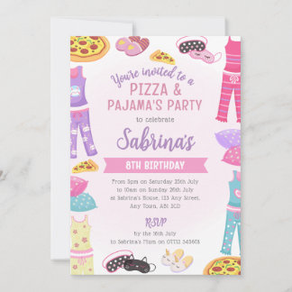 Girls Pizza & Pajama Party Invite - Sleepover Fun Kaart