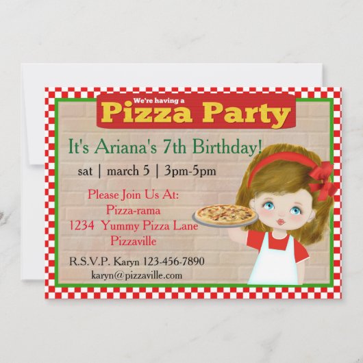 Girls Pizza Party Invitation Kaart (Voorkant)