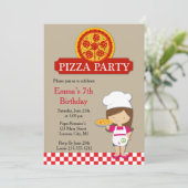 Girls Pizza Party Verjaardag Uitnodiging (Staand voorkant)