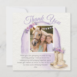 Girls Pony Cowgirl Birthday Photo Thank You Card Bedankkaart