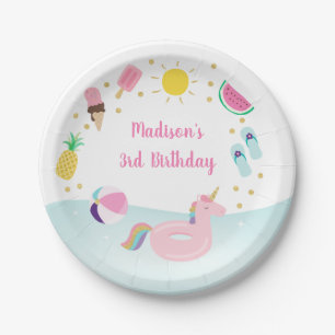 Girls Pool Party Ice Cream Sunshine Birthday Papieren Bordje