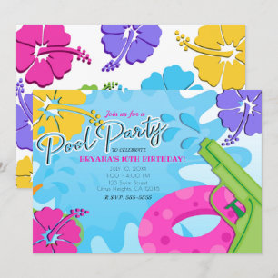 Girls Pool Party Squirt Pistool Water Summer Hibis Kaart