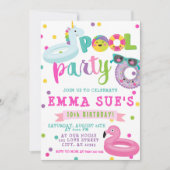 Girl's Pool Party Unicorn Flamingo Float Birthday Kaart (Voorkant)