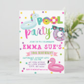 Girl's Pool Party Unicorn Flamingo Float Birthday Kaart (Staand voorkant)