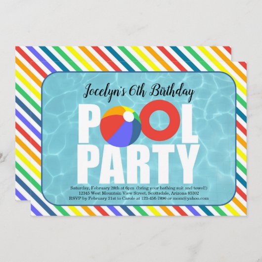 Girl's Pool Party Verjaardagsfeestje Uitnodiging (Voorkant / Achterkant)