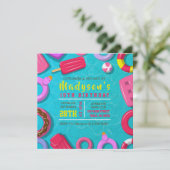GIRLS POOL SWIM FLOATS Birthday Party Invitation Kaart (Staand voorkant)
