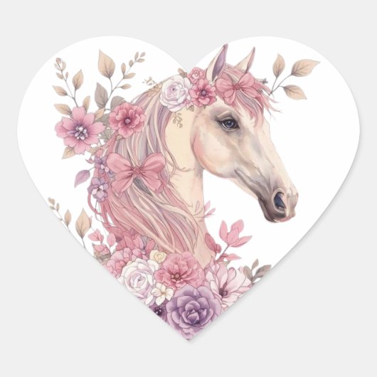 Girls Pretty Ponies Pastel Floral Horse Hart Sticker (Voorkant)