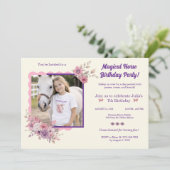 Girls Pretty Ponies Pastel Floral Horse Invitation Kaart (Staand voorkant)