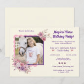 Girls Pretty Ponies Pastel Floral Horse Invitation Kaart (Voorkant / Achterkant)