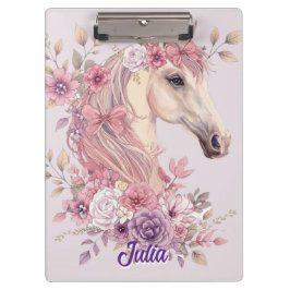 Girls Pretty Ponies Pastel Floral Horse Klembord